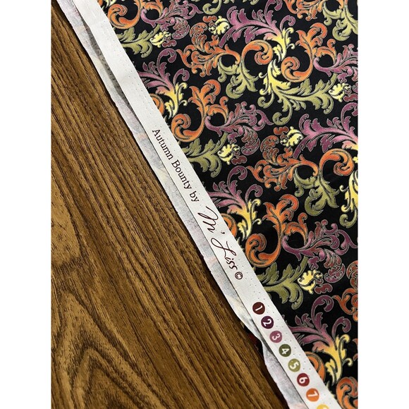 Spring/Summer/Fall Fabric - 43" X 1yd 32" - Black W/ Purple/Orange/Green Swirls - Picture 4 of 5